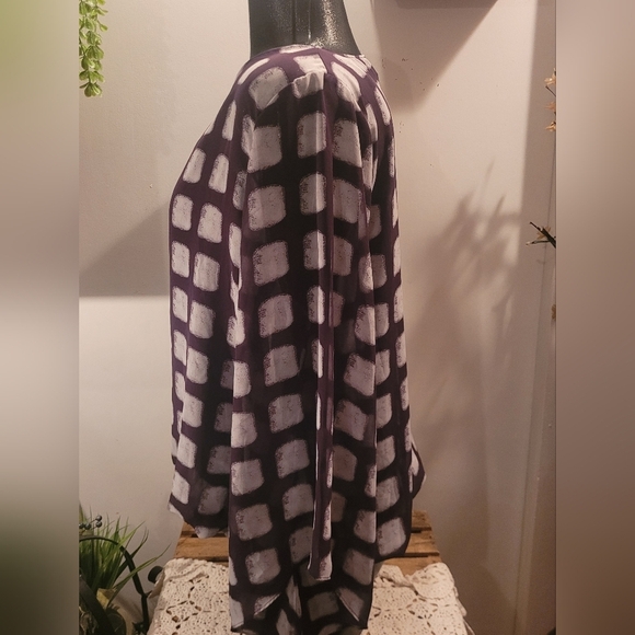 Alfani Sheer Plum Blouse with White  Square Pattern L - Picture 3 of 5